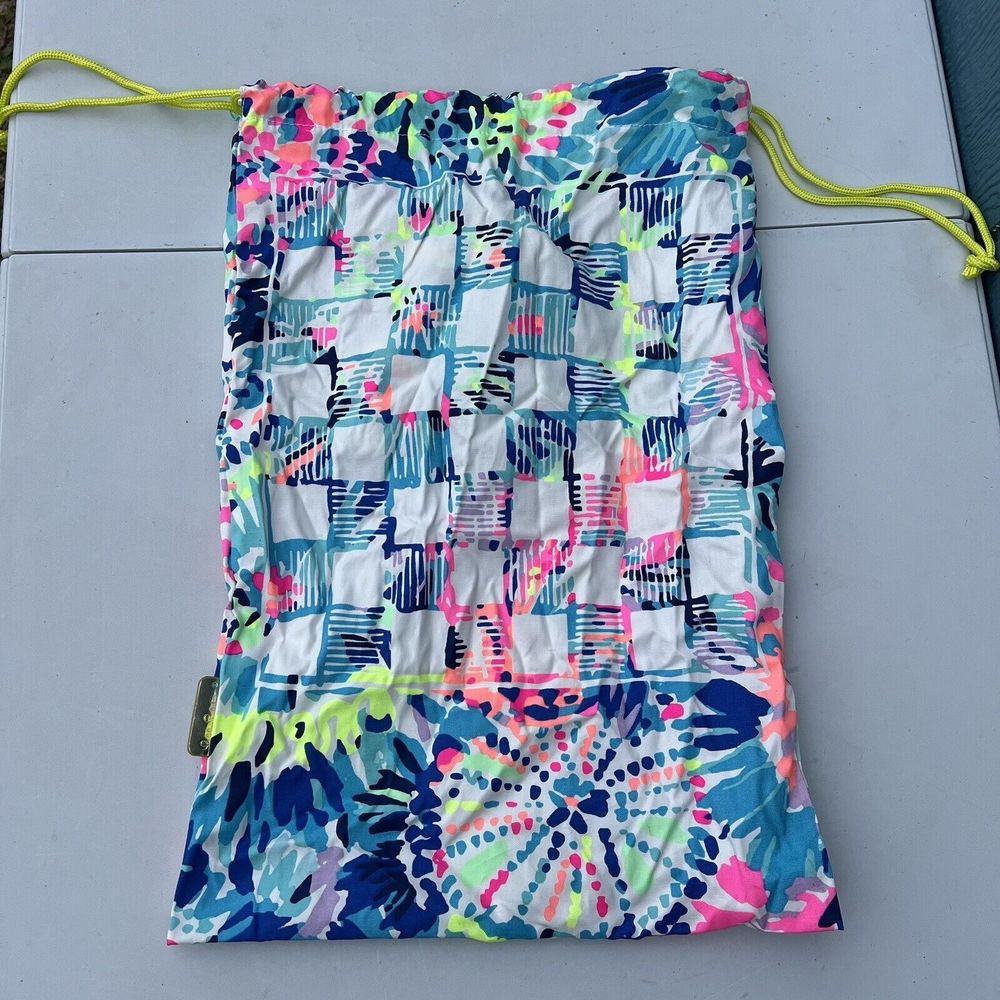 Lilly Pulitzer Womens One Size Multicolor Drawstring Backpack Game Checkers